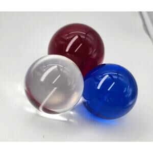 (3) Red, Blue & Clear Solid Crystal Glass Sphere Balls